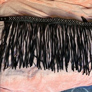Studded fringe faux leather belt
